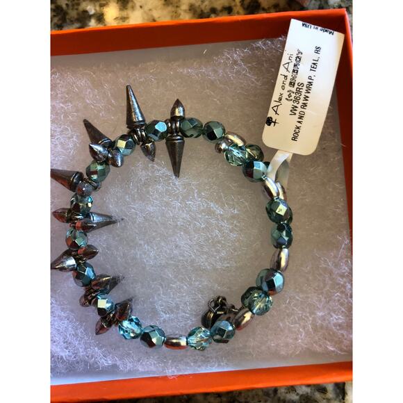 NWT Alex and Ani Rock and Raw Wrap teal Bracelet Spiked Retired $68 - Picture 6 of 6